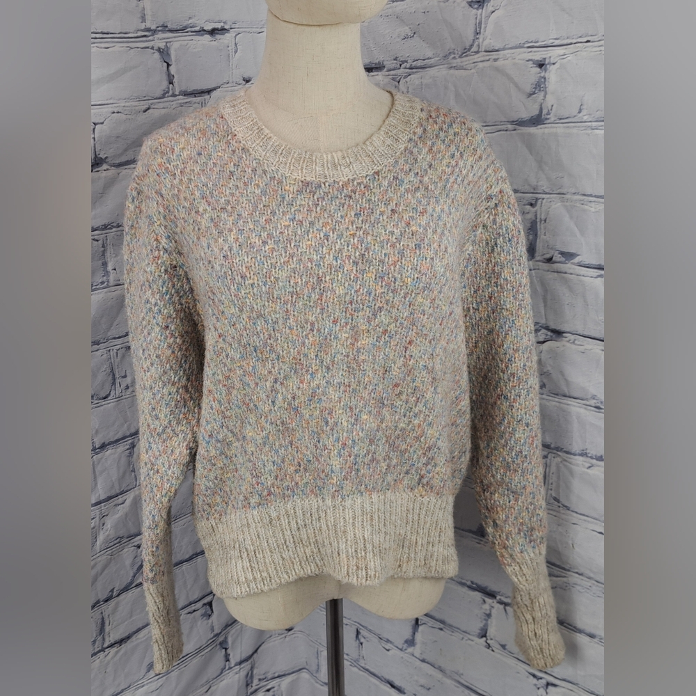 Design Lab Lord & Taylor Comfy Knit Sweater Cropped Woven Colorful Oatmeal Small - Picture 8 of 16